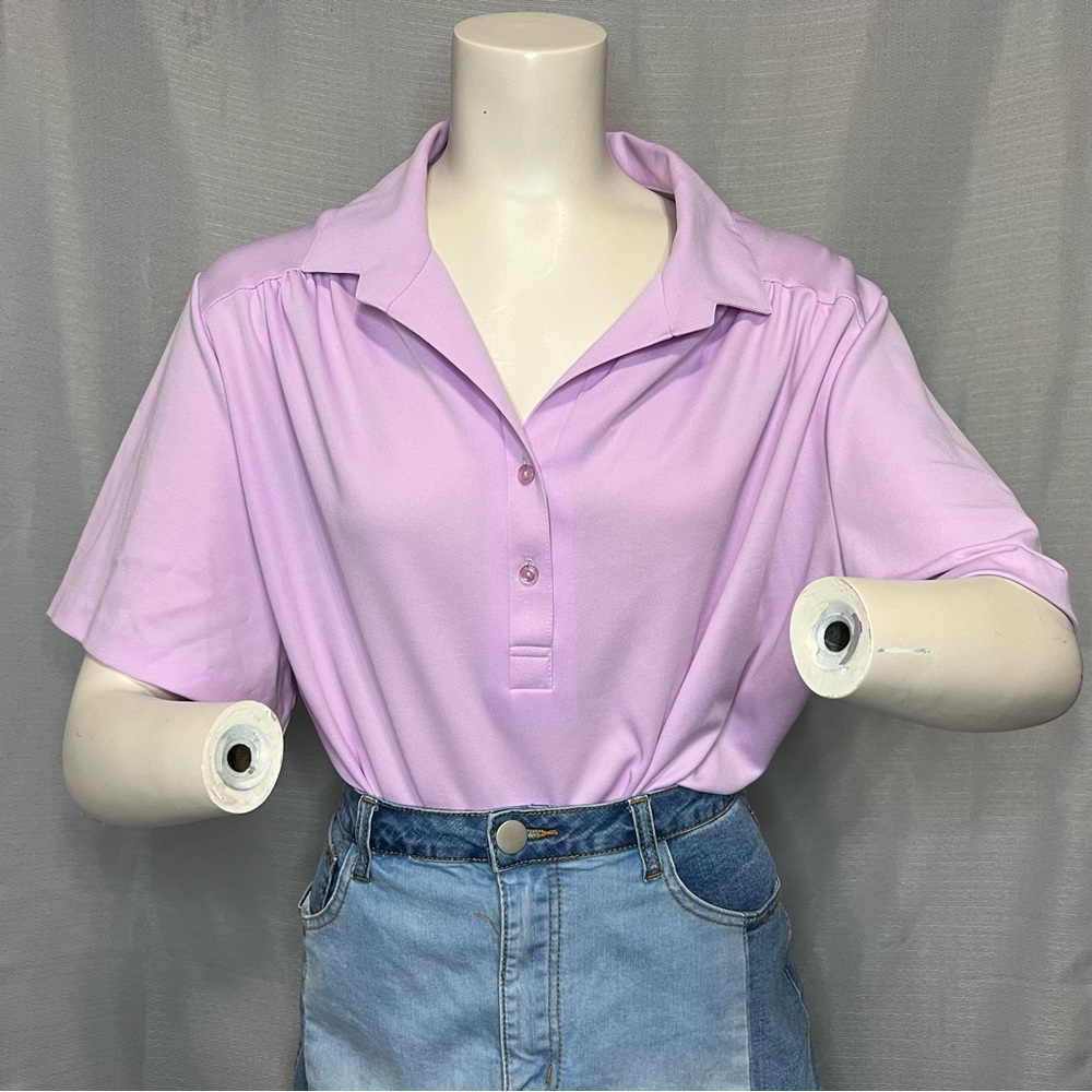 Pykettes Vintage Solid Light Purple Half Button Polo Shirt Size 4